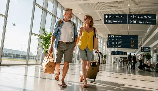 Viajero con equipaje en una terminal aérea