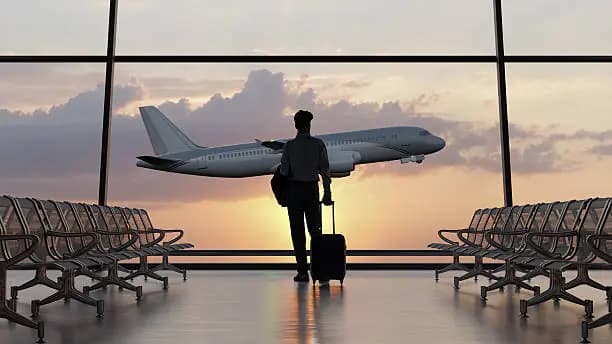 Viajero con equipaje en una terminal aérea